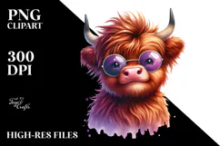 Happy Highland Cow, Watercolor PNG Product Image 2