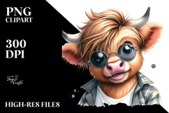 Happy Highland Cow, Watercolor PNG Product Image 2