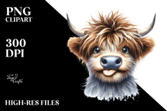 Happy Highland Cow with Cool Hair PNG Product Image 2