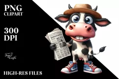 Colorful Watercolor Cow with Hat | Sublimation | Clipart Product Image 1