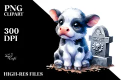 Cute Baby Cow with Grave Clipart Product Image 2