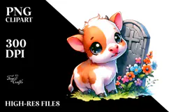 Cute Baby Cow with Grave Clipart Product Image 2