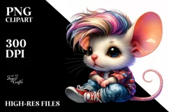 Cute Baby Mouse with Cool Haircut Running PNG Product Image 1