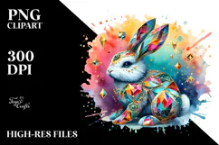 Colorful Diamond Bunny on Splashy Background PNG Product Image 2