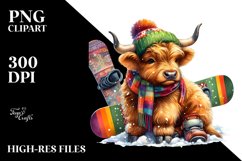 Colorful Highland Cow Snowboard PNG Product Image 3