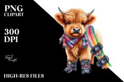 Highland Cow with Snowboard, PNG Product Image 1