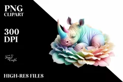 Sleeping Rhino in Flower Pastel Clipart Product Image 1