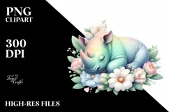 Sleeping Rhino in Flower Pastel Clipart Product Image 3