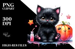 Cute Black Cat with Pumpkin Clipart Product Image 2