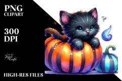 Cute Black Cat with Pumpkin Clipart Product Image 2