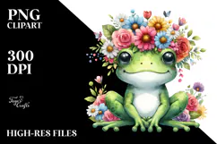 Cartoon-style Frog with Flower Crown PNG Product Image 2