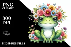 Cartoon-style Frog with Flower Crown PNG Product Image 1