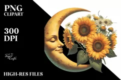 Vintage Postcard Half Moon with Sunflowers PNG Product Image 1