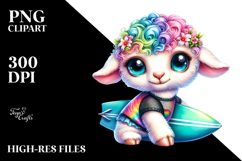 Vibrant Baby Lamb with Surfboard PNG Product Image 2