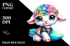 Vibrant Baby Lamb with Surfboard PNG Product Image 2