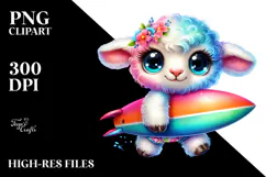 Vibrant Baby Lamb with Surfboard PNG Product Image 2