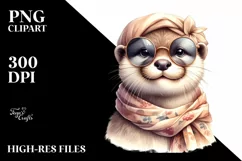 Cute Otter Wearing Silk Scarf | Watercolor Clipart Product Image 1