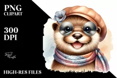 Cute Otter Wearing Silk Scarf | Watercolor Clipart Product Image 1
