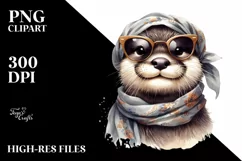 Funny Cute Otter with Silk Scarf | Watercolor Clipart Product Image 1