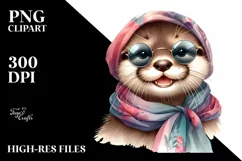 Cute Otter Wearing Silk Scarf | Watercolor Clipart Product Image 3