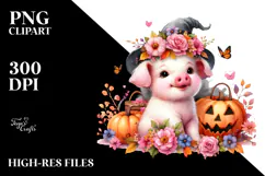 Baby Pig with Halloween Flowers Clipart Product Image 2