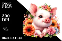 Baby Pig with Halloween Flowers Clipart Product Image 2