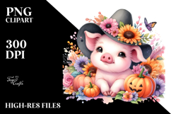 Watercolor Baby Pig with Flowers | Clipart Product Image 2