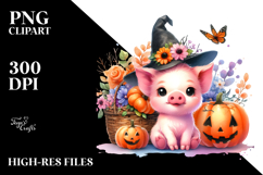 Watercolor Baby Pig with Flowers | Clipart Product Image 2