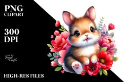 Colorful Sitting Baby Rabbit Watercolor Clipart Product Image 1