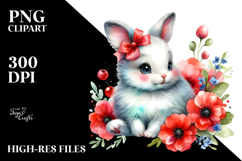 Colorful Watercolor Rabbit on Red Flowers Product Image 2