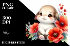 Colorful Watercolor Rabbit on Red Flowers Product Image 1