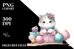 Cute Cat with Christmas Decorations PNG Product Image 2
