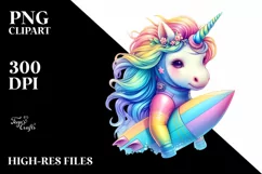 Colorful Baby Unicorn Surfer PNG Product Image 3