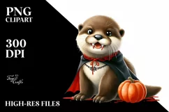 Funny Otter in Front of Spider Web with Vampire Fangs Product Image 3