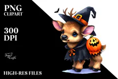 Vibrant Watercolor Cute Baby Elk Dressed for Halloween | Product Image 2
