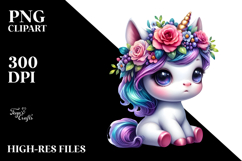 Adorable Baby Unicorn with Wreath, PNG Product Image 2