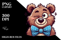 Playful Bear with Bow Tie, Whimsical PNG Product Image 2