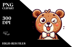 Silly Cartoon Bear with Bow Tie PNG Product Image 2