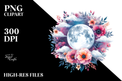 Watercolor Boho Moon with Flowers | Clipart Product Image 2