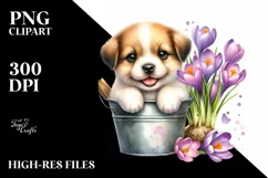 Watercolor Smiling Baby Dog with Crocus | Clipart Product Image 3