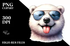 Funny Cute Polar Bear with Sunglasses | Watercolor Clipart Product Image 3