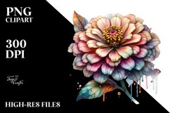 Wooden Stained Zinnia Watercolor | Clipart Product Image 1