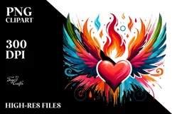 Simple Paintbrush Style Heart Wings Fire PNG Product Image 2