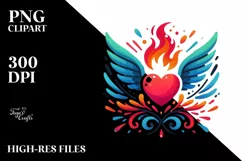 Simple Paintbrush Style Heart Wings Fire PNG Product Image 2