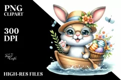 Paddling Easter Bunny Egg Flower, Clipart |T-shirt, Mug PNG Product Image 7