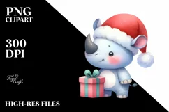 Expressive Baby Rhino PNG with Santa Hat Product Image 3