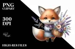 Detailed Cute Baby Fox Holding Lavender Bouquet Product Image 1