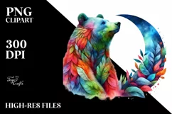 Abstract Vibrant Bear with Plant Leaves PNG Product Image 3