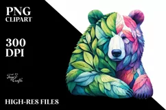 Abstract Vibrant Bear with Plant Leaves PNG Product Image 3