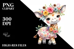 Cute Baby Giraffe Whimsical Flowers Clipart Product Image 1